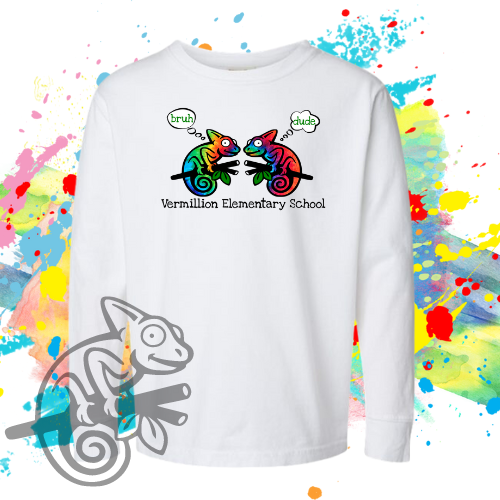 VES-Vermillion Chameleons Bruh and Dude Garment Dyed Long Sleeve Tee for Youth and Adults (Get it made with or without Vermillion Elementary School)