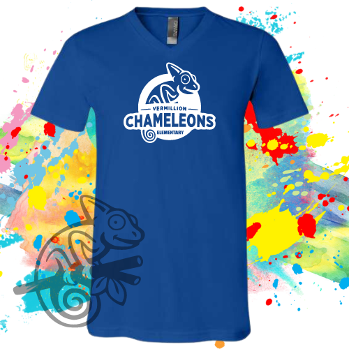VES-Vermillion Chameleons Elementary Logo Soft VNECK Tee for Adults