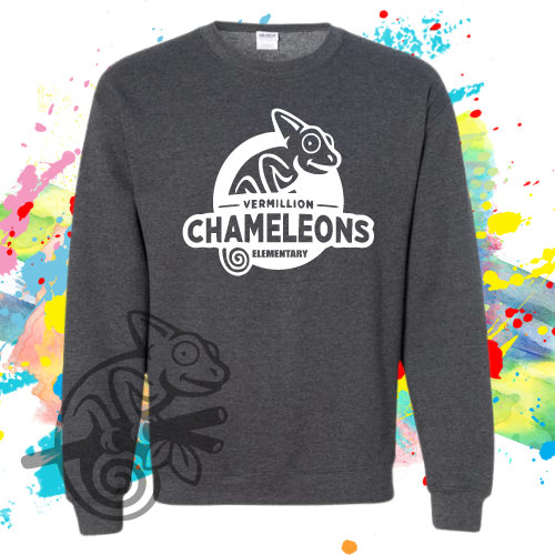 VES-Vermillion Chameleons Elementary Logo Crewneck Sweatshirt for Youth and Adults