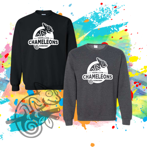 VES-Vermillion Chameleons Elementary Logo Crewneck Sweatshirt for Youth and Adults