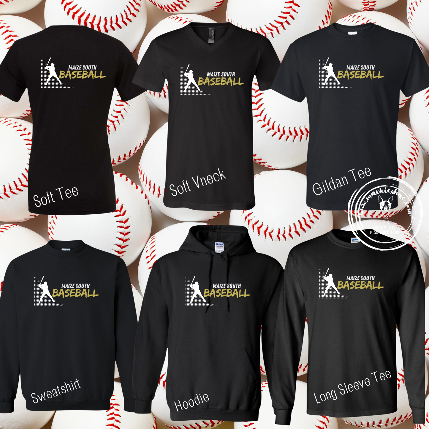 Maize South Baseball with Player Custom Shirt for Youth and Adults,  Black Gear