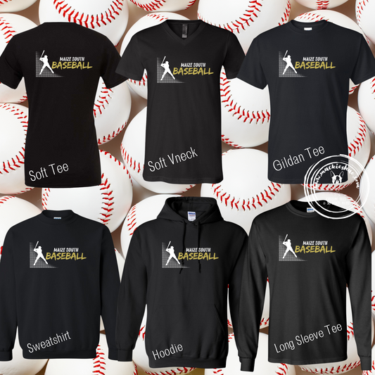 Maize South Baseball with Player Custom Shirt for Youth and Adults,  Black Gear