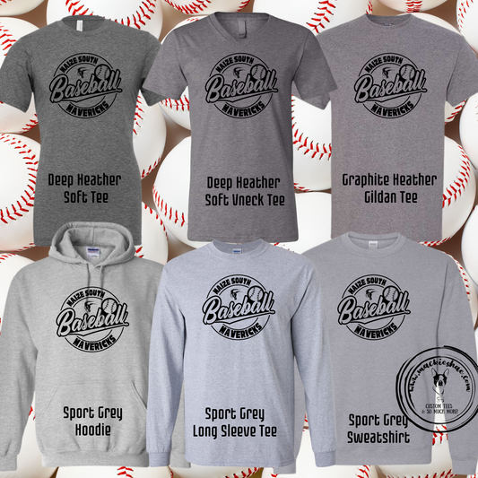 Maize South Mavericks Baseball Circle Custom Shirt for Youth and Adults, Grey Gear