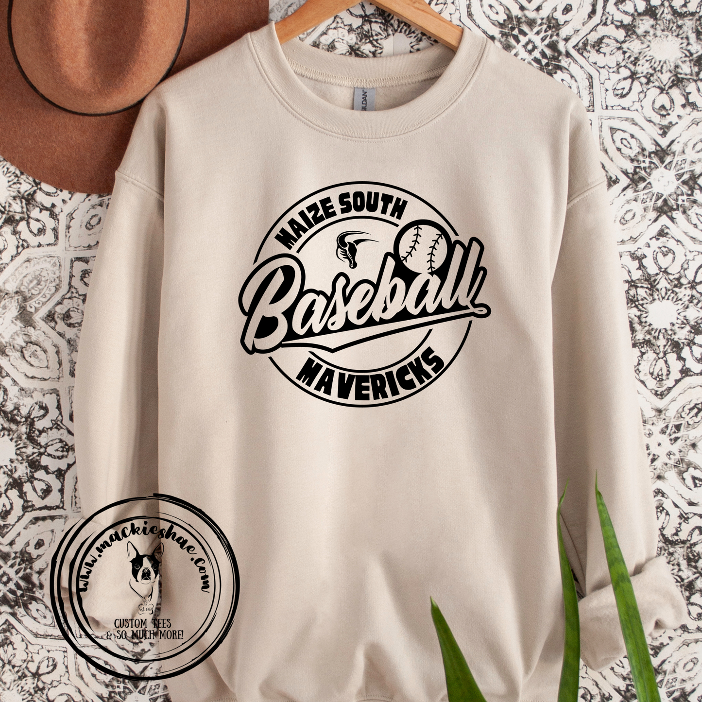 Maize South Mavericks Baseball Circle Custom Shirt for Youth and Adults, Sand Crewneck Sweatshirt