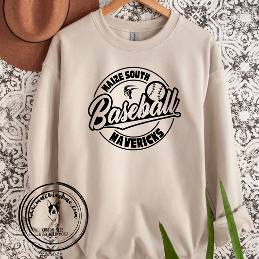 Maize South Mavericks Baseball Circle Custom Shirt for Youth and Adults, Sand Crewneck Sweatshirt