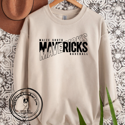 Maize South Mavericks Baseball Crossed Sand Crewneck Sweatshirt (Adult Sizes only)