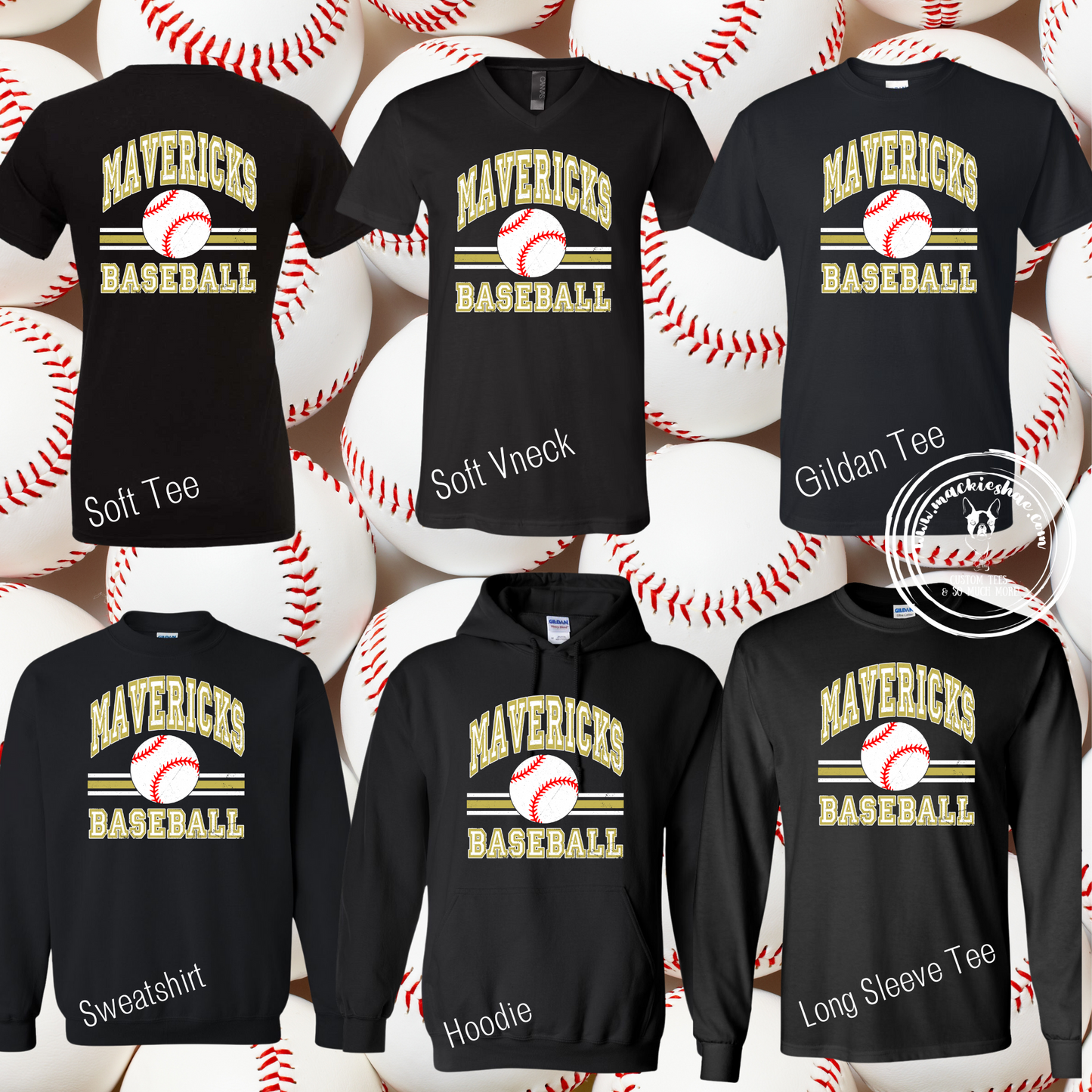 Mavericks Baseball Lines Custom Shirt for Youth and Adults,  Black Gear