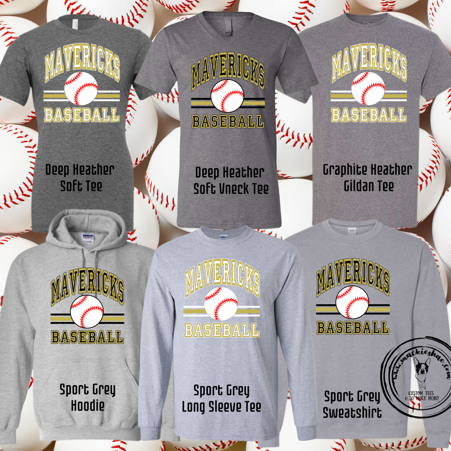 Mavericks Baseball Lines Custom Shirt for Youth and Adults,  Grey Gear