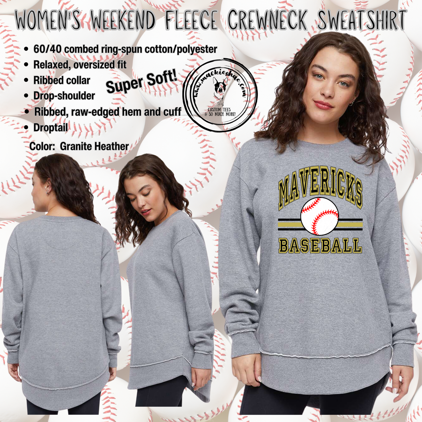 Mavericks Baseball Lines Custom Shirt,  Womens Weekend Fleece Sweatshirt, Adult