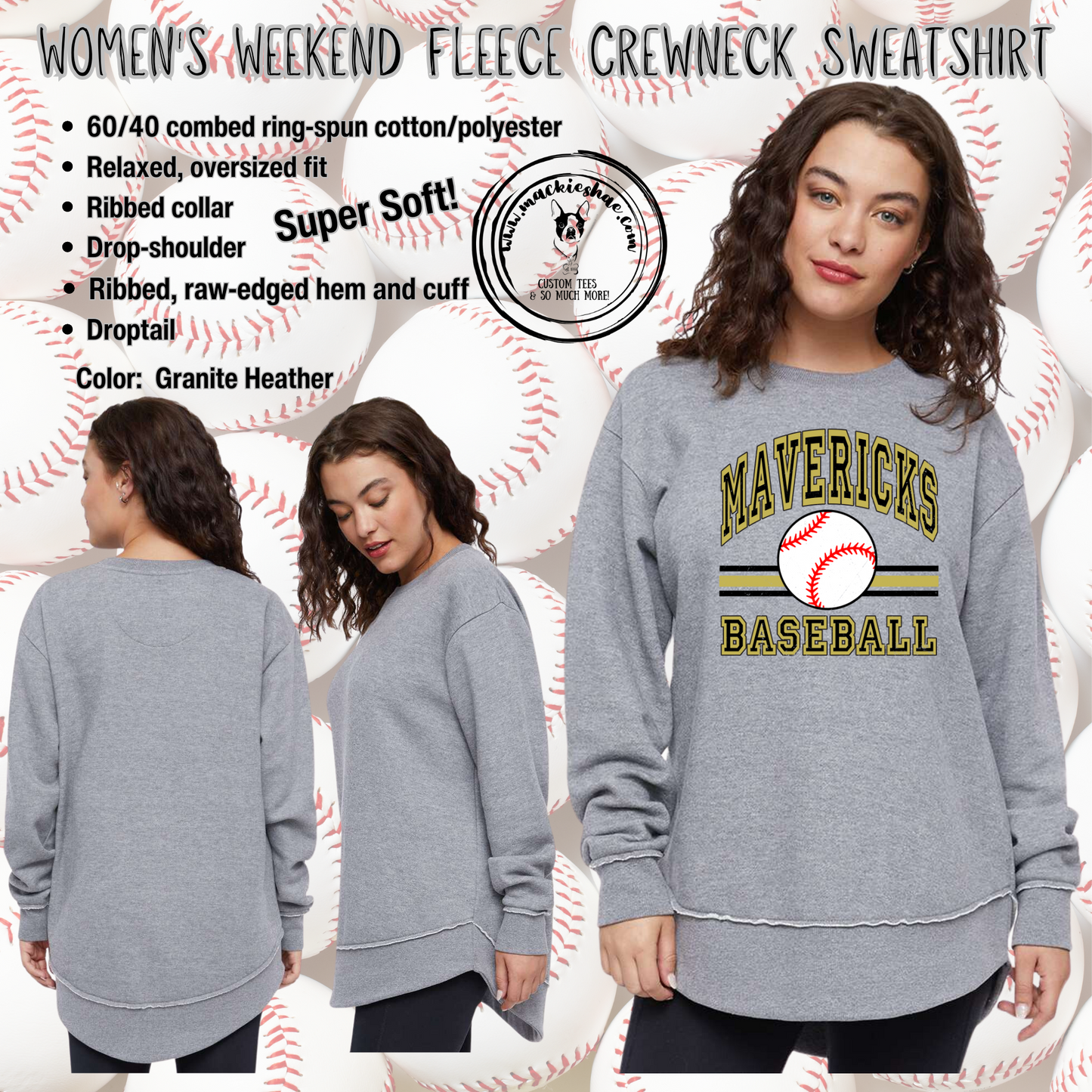 MSHS Baseball- Mavericks Baseball Lines Womens Weekend Fleece Sweatshirt, Adult