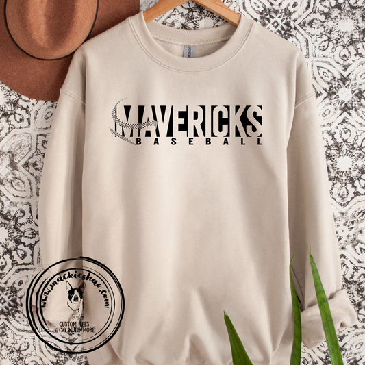 Mavericks Baseball Custom Shirt,  Sand Crewneck Sweatshirt (Adult Sizes only)