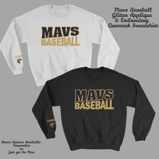 Mavs Baseball GLITTER Applique Embroidered Blend Crewneck Sweatshirt