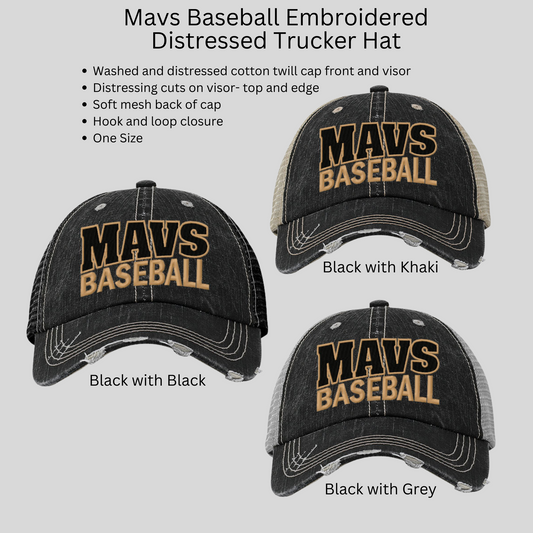 Mavs Baseball Embroidered Distressed Trucker Hat