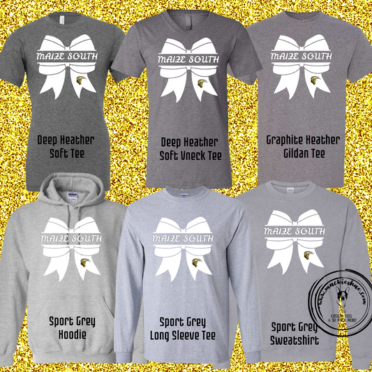 MSHS Cheer- Maize South White Bow with Mav Grey Gear