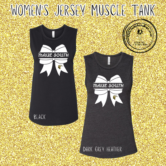 MSHS Cheer- Maize South White Bow with Mav Womens Jersey Muscle Tank