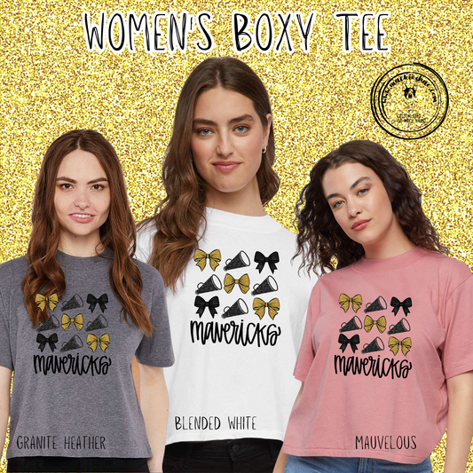 MSHS Cheer- Mavericks Bows and Megaphones Womens Boxy Tee