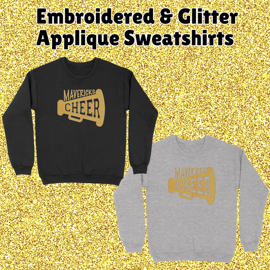 MSHS Cheer-Mavs Cheer Megaphone Embroidered & Glitter Applique Crewneck Sweatshirt
