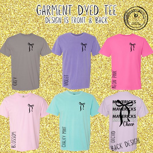 MSHS Cheer-Mavericks Polka Dots with Bow, Front & Back Design Garment Dyed Tee