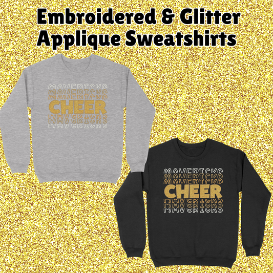 MSHS Cheer-Mavericks Stacked Cheer Embroidered & Glitter Applique Crewneck Sweatshirt
