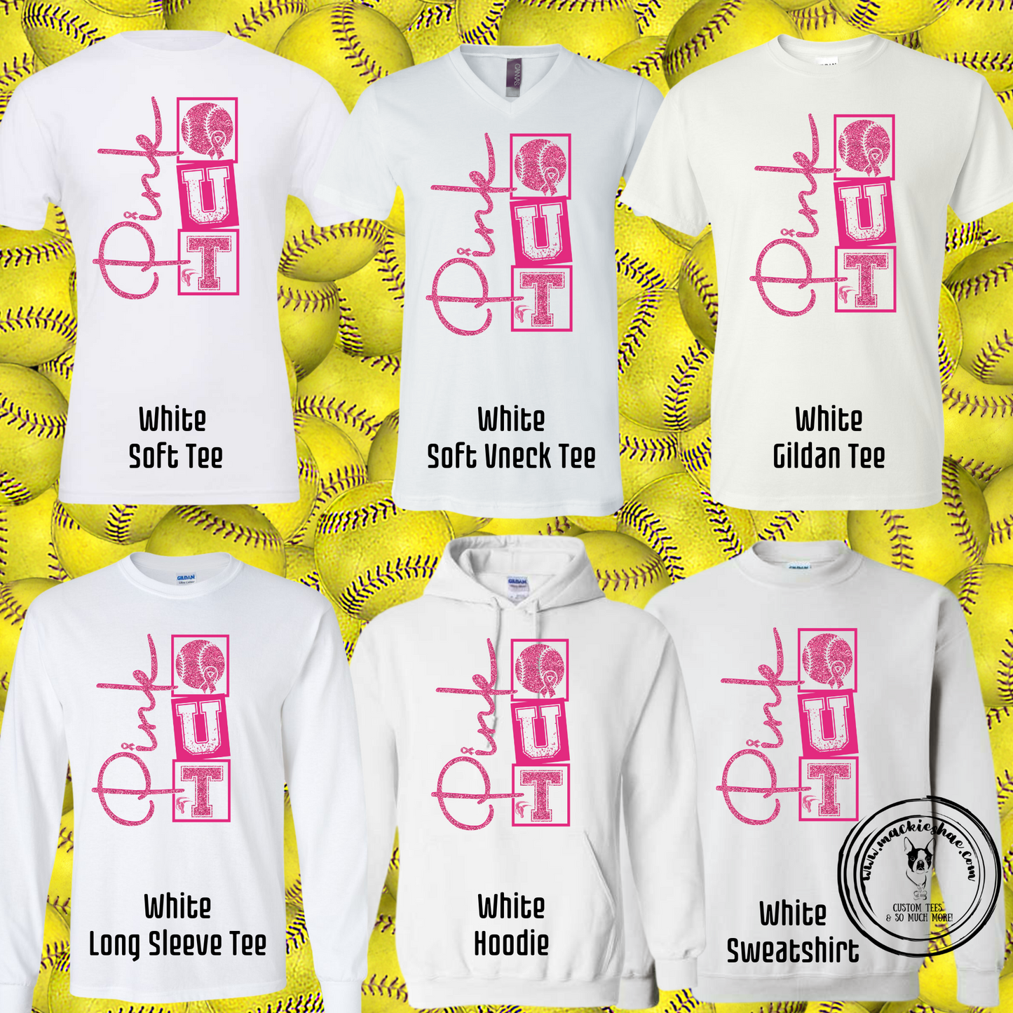 Maverick Softball or Baseball Pink Out Squares Custom Shirt for Youth and Adults,  White Gear