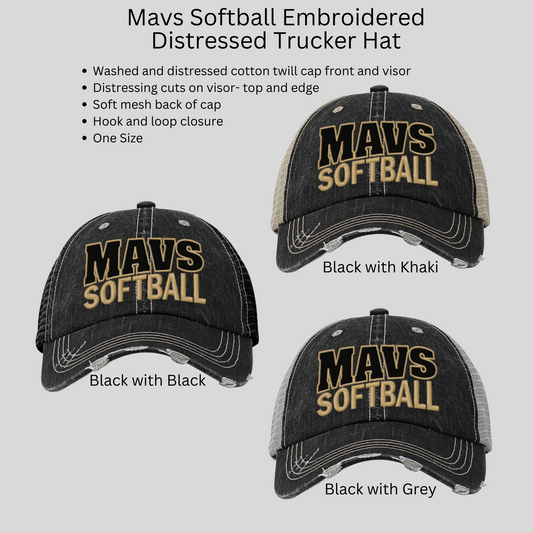 MSHS Softball- Mavs Softball Embroidered Distressed Trucker Hat