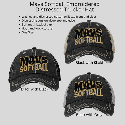 Mavs Softball Embroidered Distressed Trucker Hat