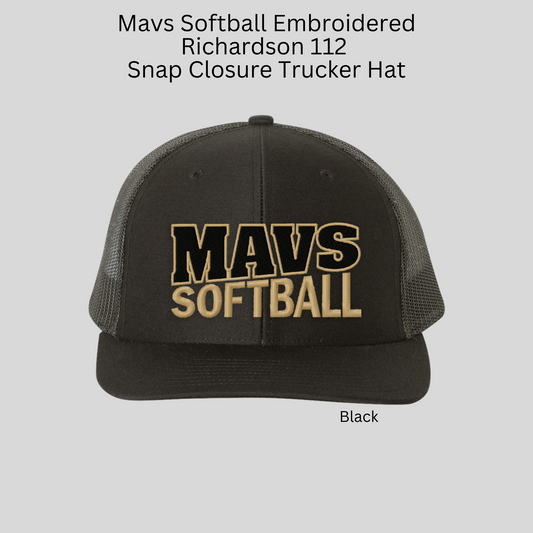 MSHS Softball- Mavs Softball Embroidered Black Richardson 112 Snap Closure Trucker Hat