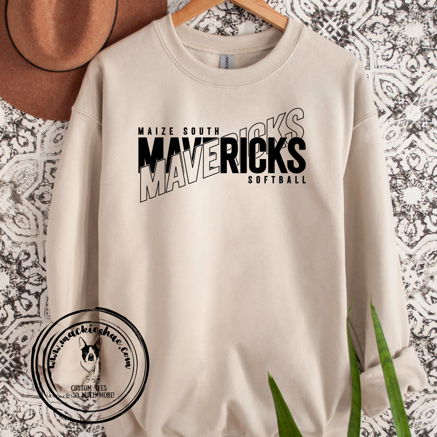 MSHS Softball- Maize South Mavericks Crossed Sand Crewneck Sweatshirt (Adult Sizes only)