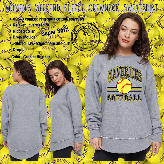 MSHS Softball- Mavericks Softball Lines Womens Weekend Fleece Sweatshirt, Adult