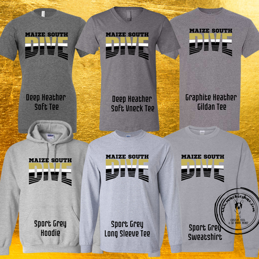 Maize South Dive Lines Custom Shirt for Youth and Adults, Grey Gear