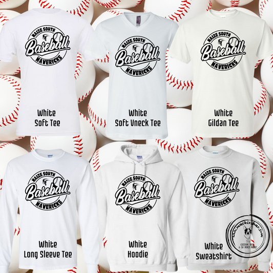 Maize South Mavericks Baseball Circle Custom Shirt for Youth and Adults, White Gear