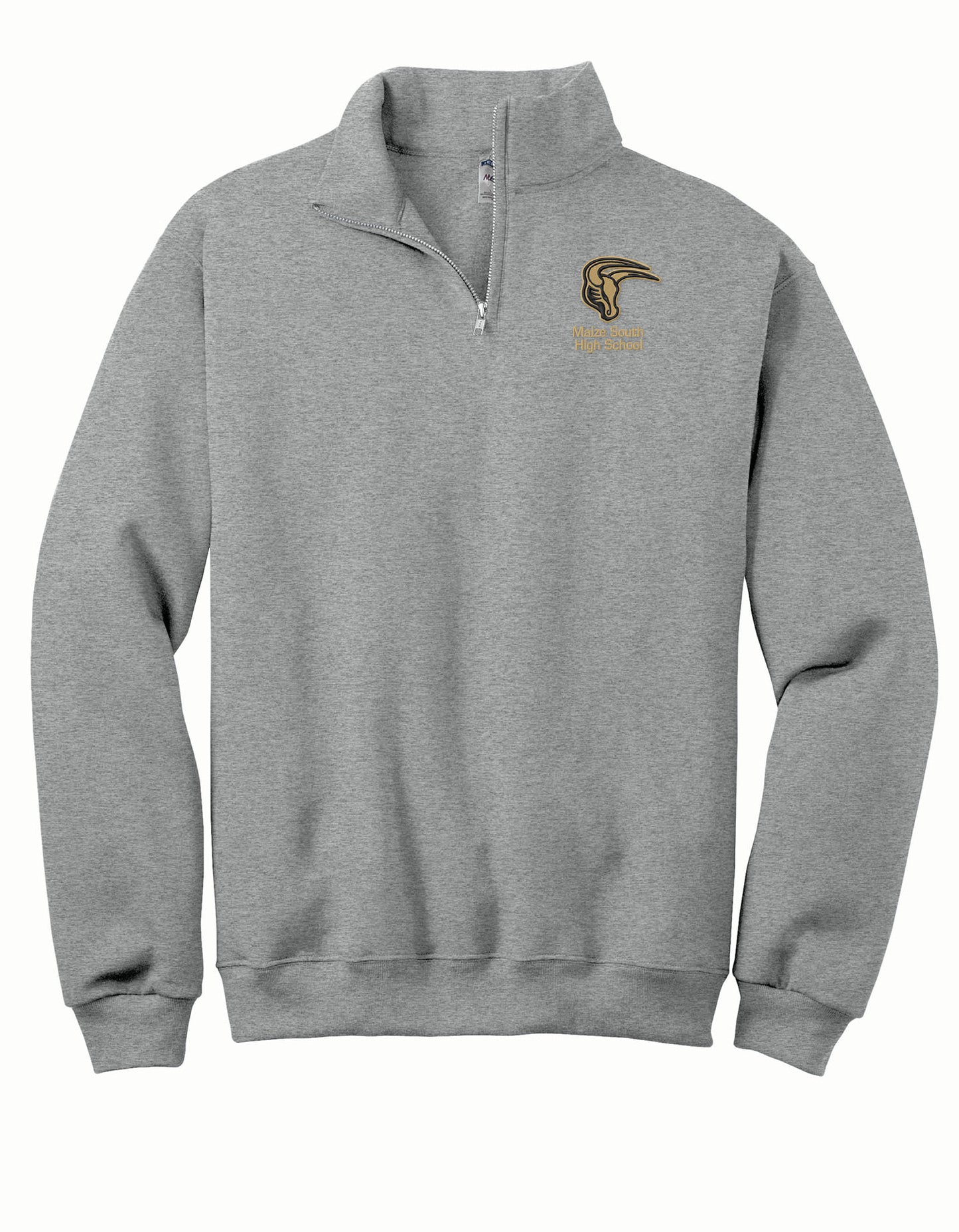 Mavs- Maverick with Maize South Middle School or Maize South High School Embroidered 1/4 Zip Sweatshirt for Adults
