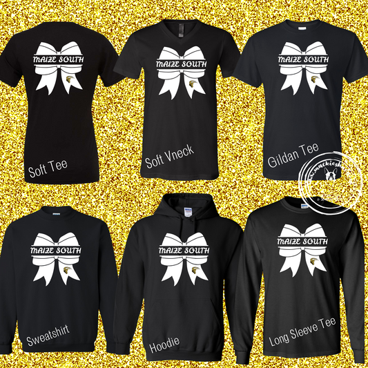 MSHS Cheer- Maize South White Bow with Mav Black Gear