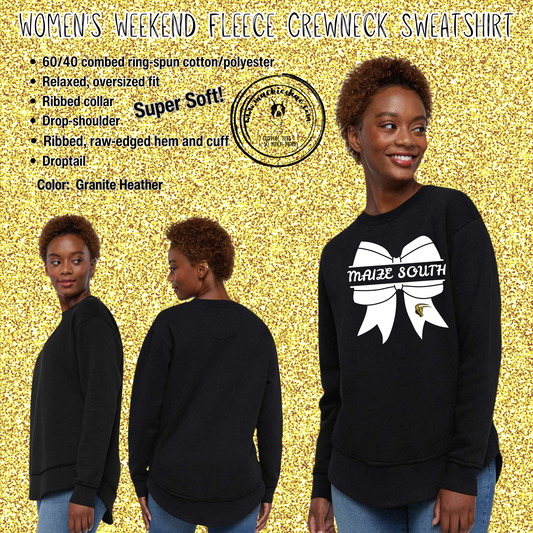 MSHS Cheer- Maize South White Bow with Mav Black Womens Weekend Fleece Sweatshirt, Adult