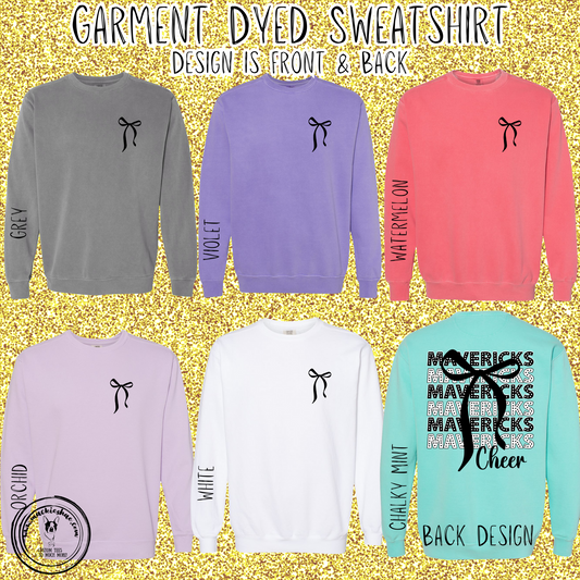 MSHS Cheer-Mavericks Polka Dots with Bow, Front & Back Design Garment Dyed Sweatshirt