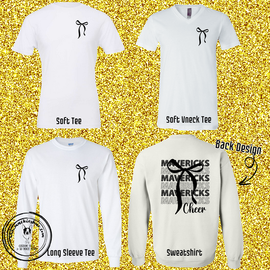 MSHS Cheer- Mavericks Polka Dot with Bow, Front & Back Design White Gear