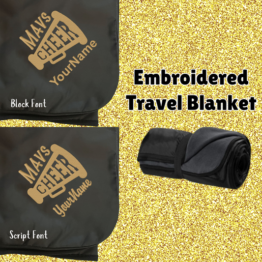 MSHS Cheer- Mavs Cheer Embroidered Black Travel Blanket, Personalization Options