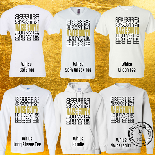 Maize South Swim Dive Repeat Custom Shirt for Youth and Adults, White Gear