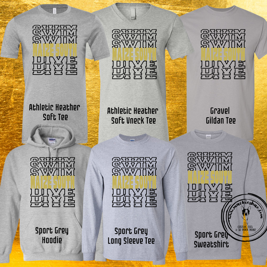 Maize South Swim Dive Repeat Custom Shirt for Youth and Adults, Grey Gear