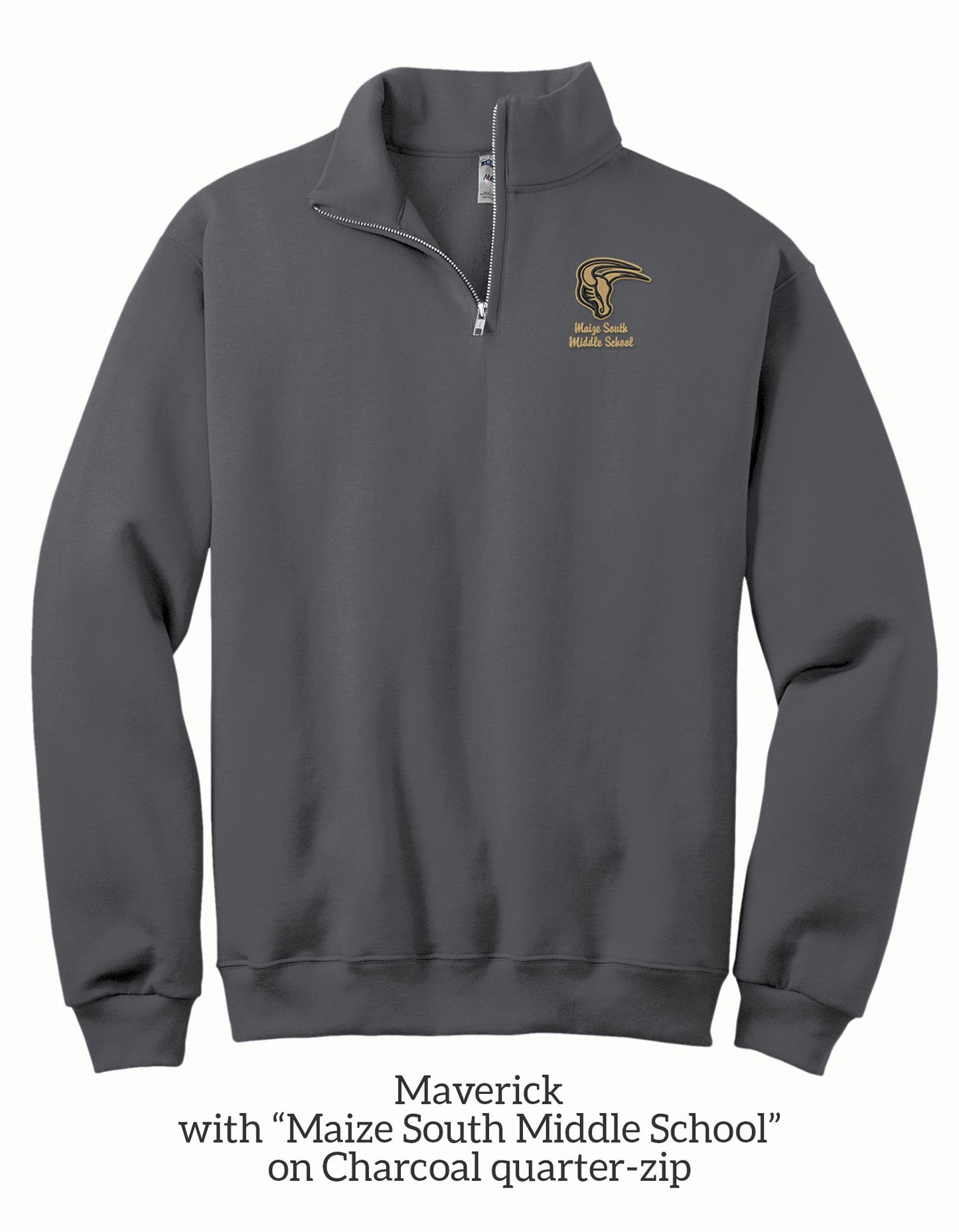 Mavs- Maverick with Maize South Middle School Embroidered 1/4 Zip Sweatshirt for Adults