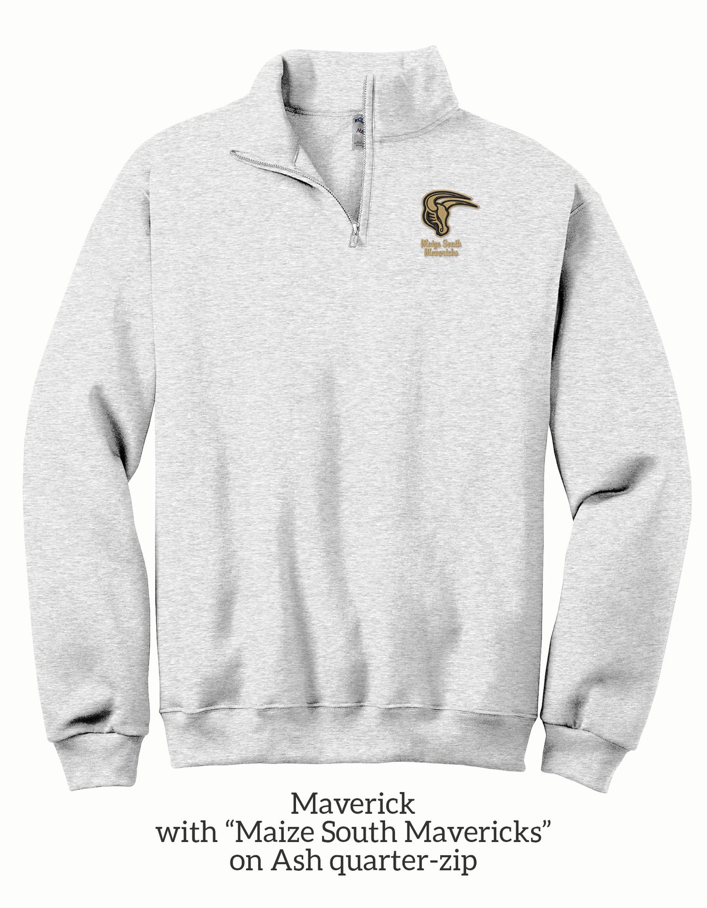 Mavs- Maverick with Maize South Mavericks Embroidered 1/4 Zip Sweatshirt for Adults