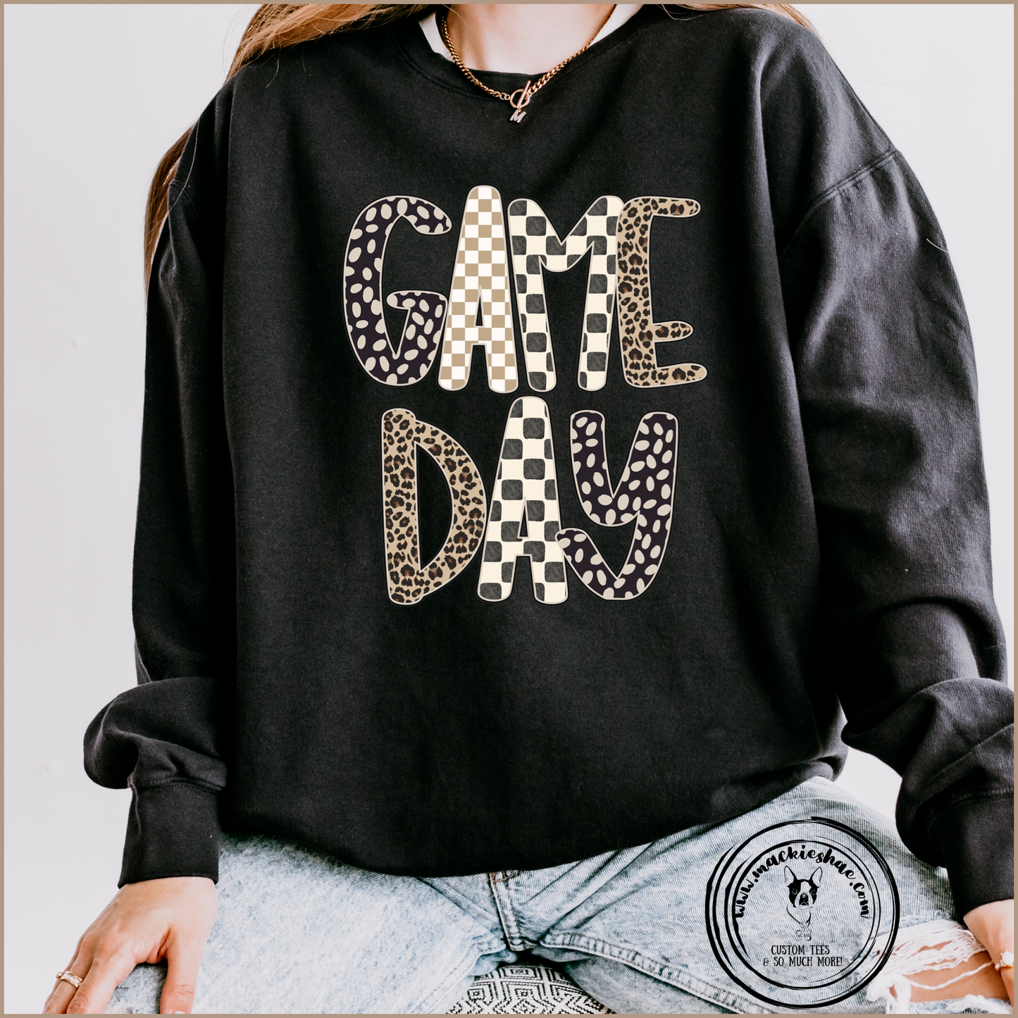 Game Day Leopard Checkered Custom Shirt, Comfort Colors Garment Dyed Tee and Light Weight Sweatshirt