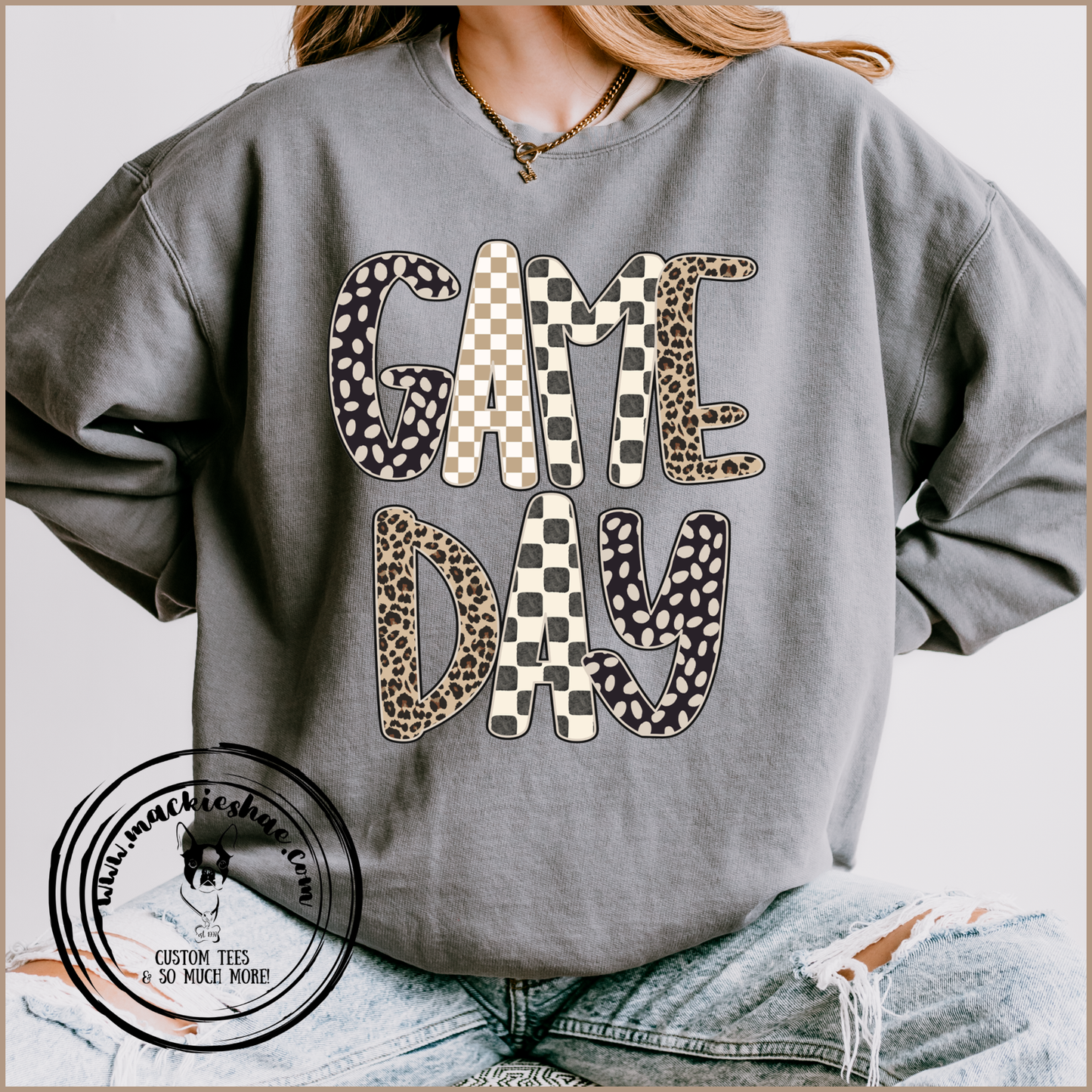 Game Day Leopard Checkered Custom Shirt, Comfort Colors Garment Dyed Tee and Light Weight Sweatshirt