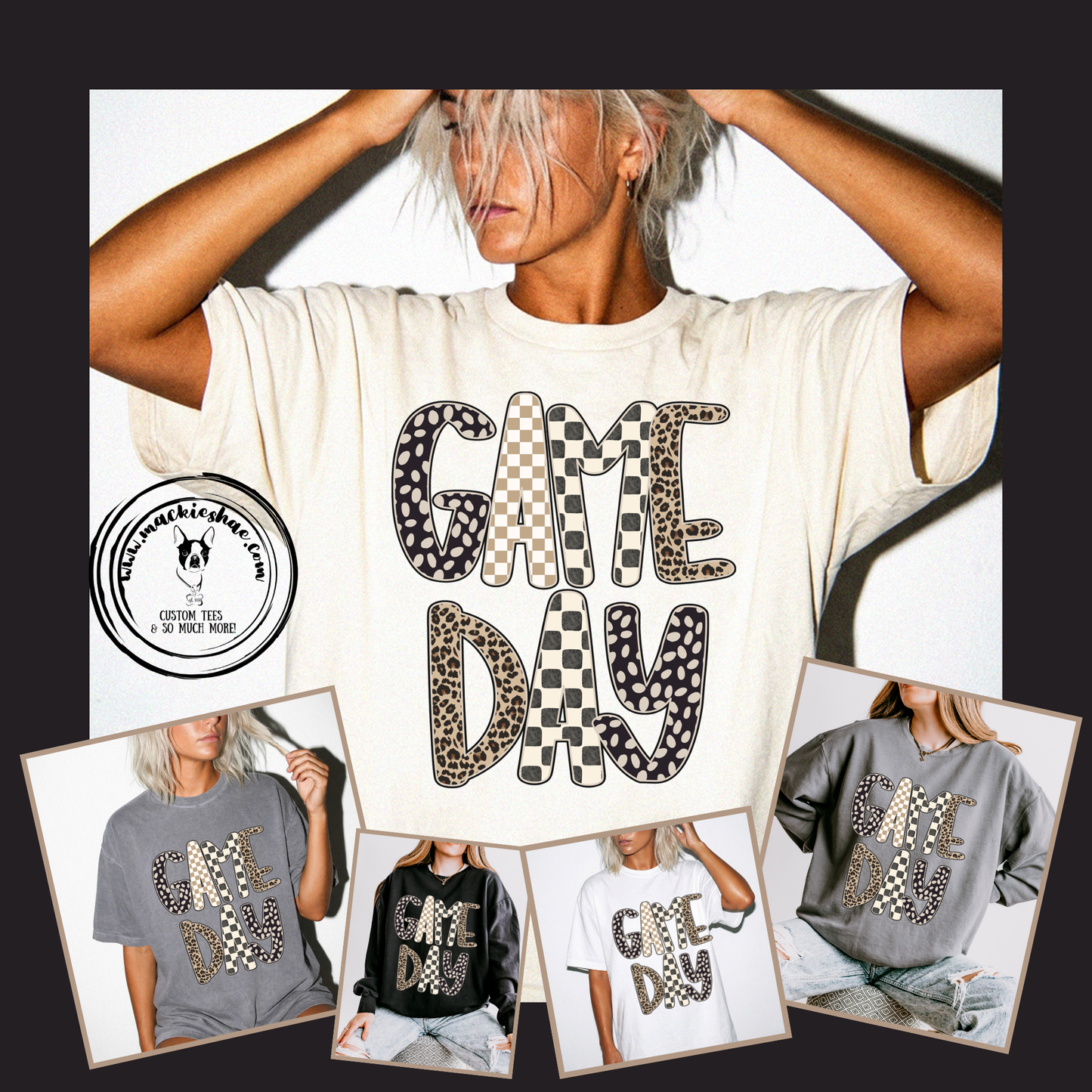 Game Day Leopard Checkered Custom Shirt, Comfort Colors Garment Dyed Tee and Light Weight Sweatshirt