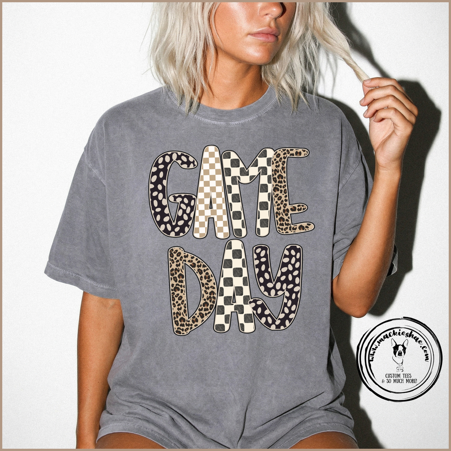 Game Day Leopard Checkered Custom Shirt, Comfort Colors Garment Dyed Tee and Light Weight Sweatshirt