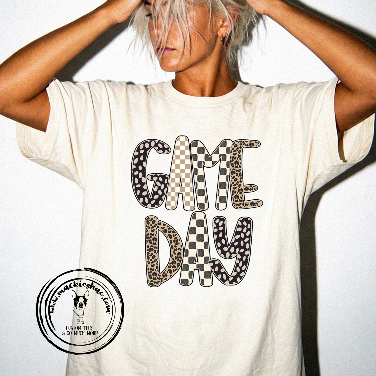 Game Day Leopard Checkered Custom Shirt, Comfort Colors Garment Dyed Tee and Light Weight Sweatshirt