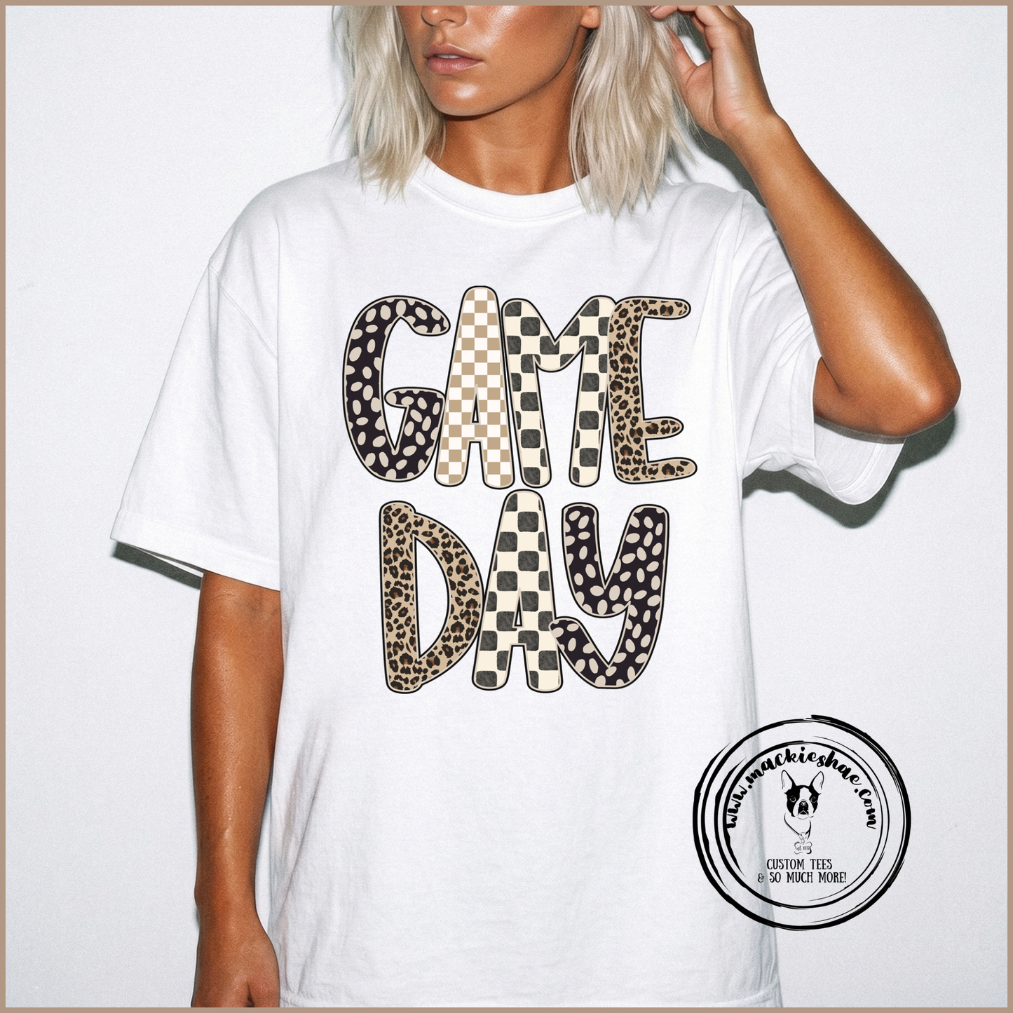 Game Day Leopard Checkered Custom Shirt, Comfort Colors Garment Dyed Tee and Light Weight Sweatshirt