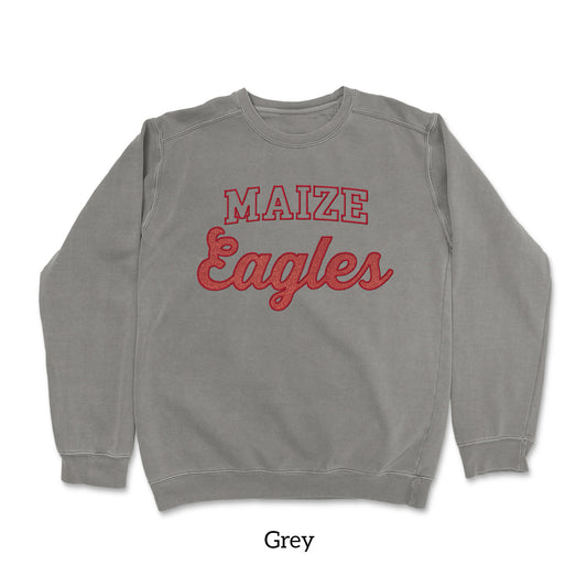 Maize Eagles GLITTER Applique Embroidered Garment Dyed Crewneck Sweatshirt (2 Color Options)