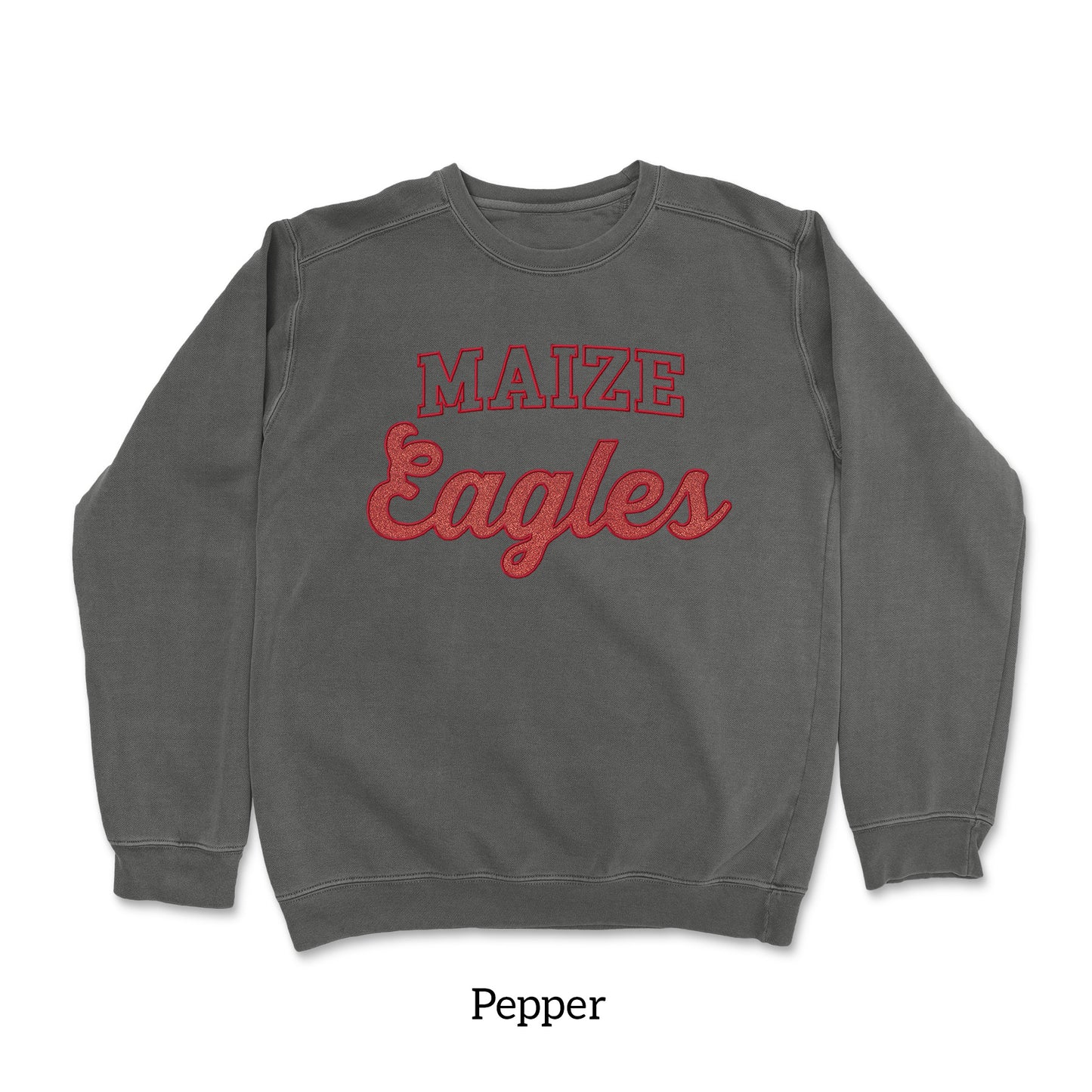 MMS PTO-Maize Eagles GLITTER Applique Embroidered Garment Dyed Crewneck Sweatshirt (2 Color Options)