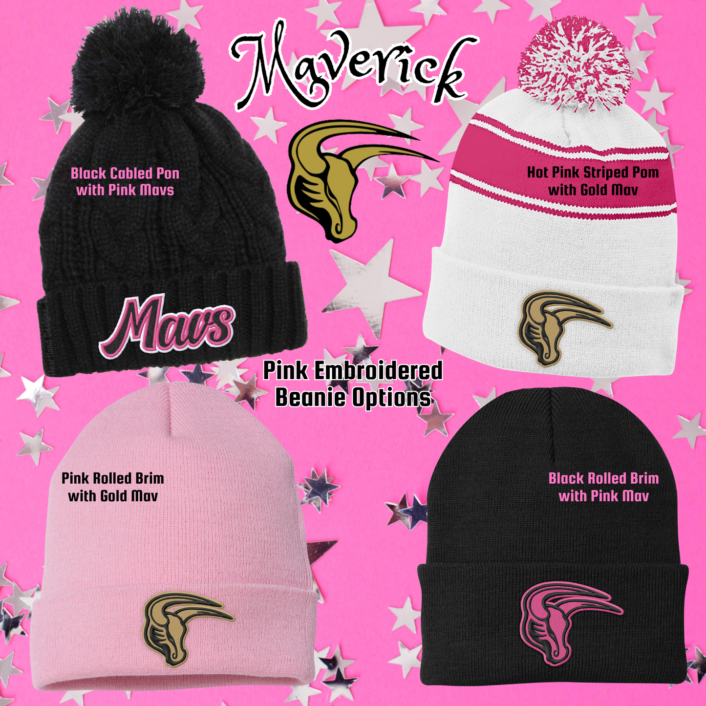 Mavs- Maverick PINK Embroidered Beanies